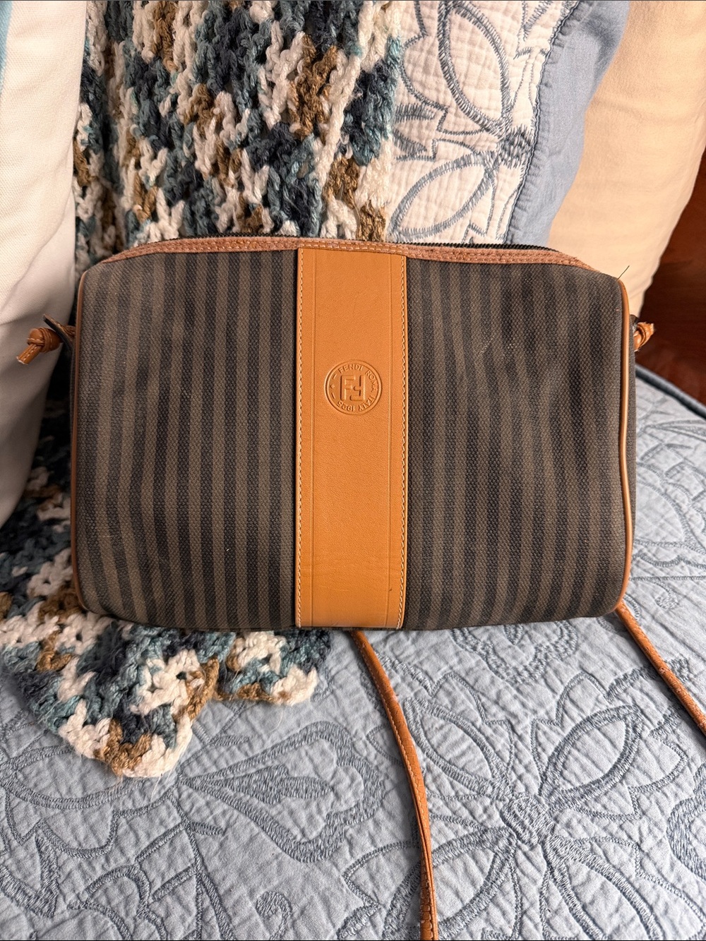 Fendi Brown and Tan Striped Crossbody Bag